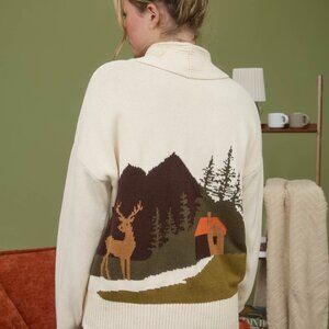 Deer & Cabin Jacquard Toggle Button Knit Cardigan